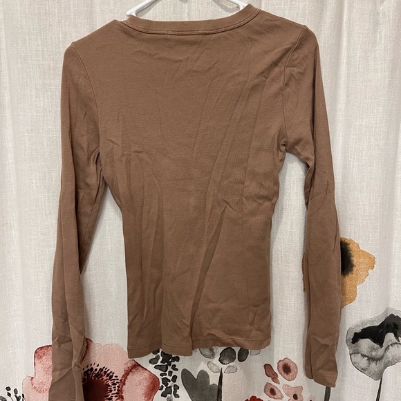 Michael Stars tan taupe long sleeve shirt size 0 S Made in USA - Picture 7 of 11